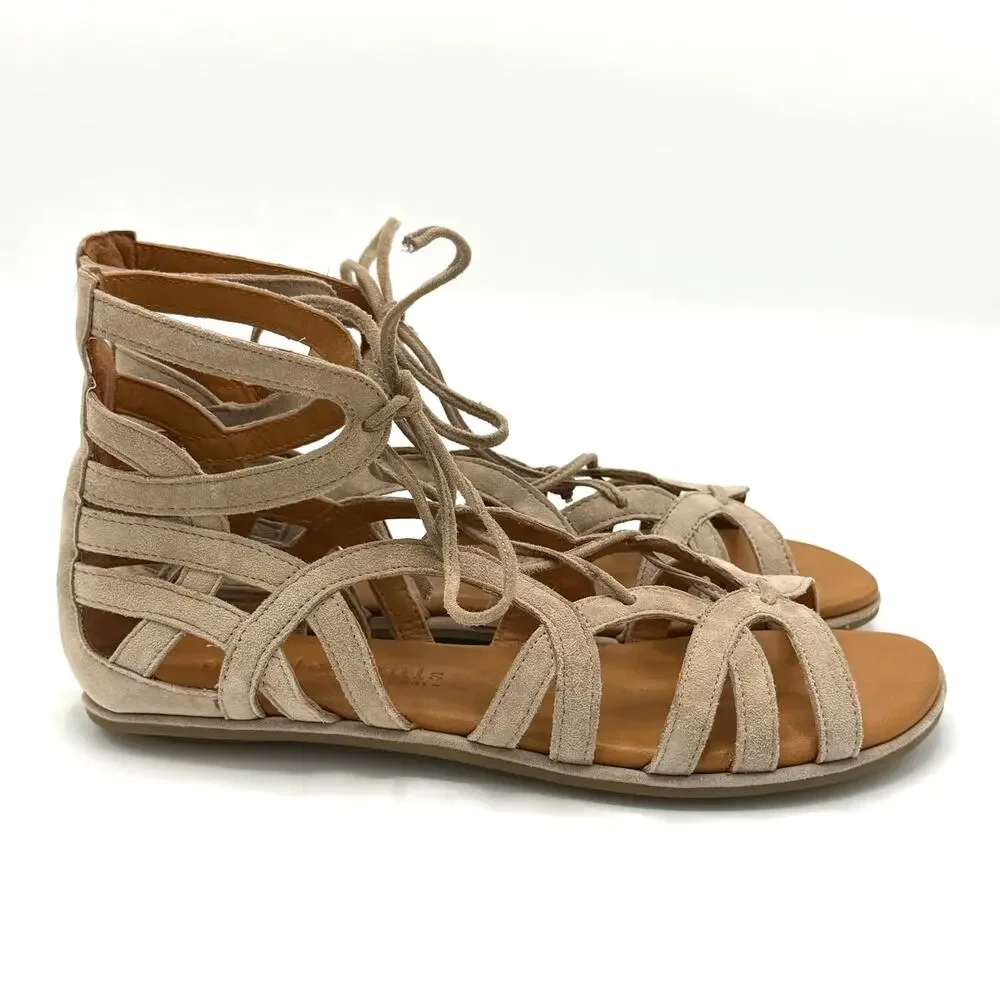 Gentle Souls Beige Suede Gladiator Sandals 6 Renaissance Ren Faire Lace Up